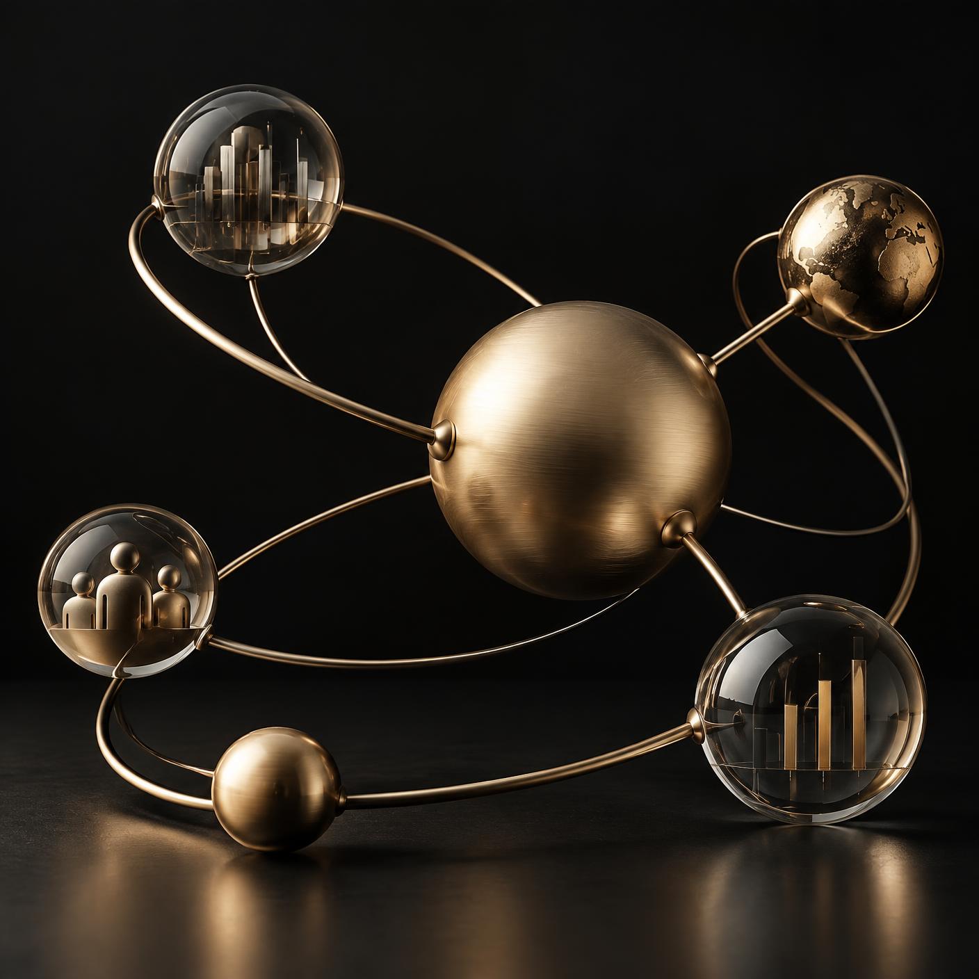 Interconnected gold forms representing the Aurex growth system